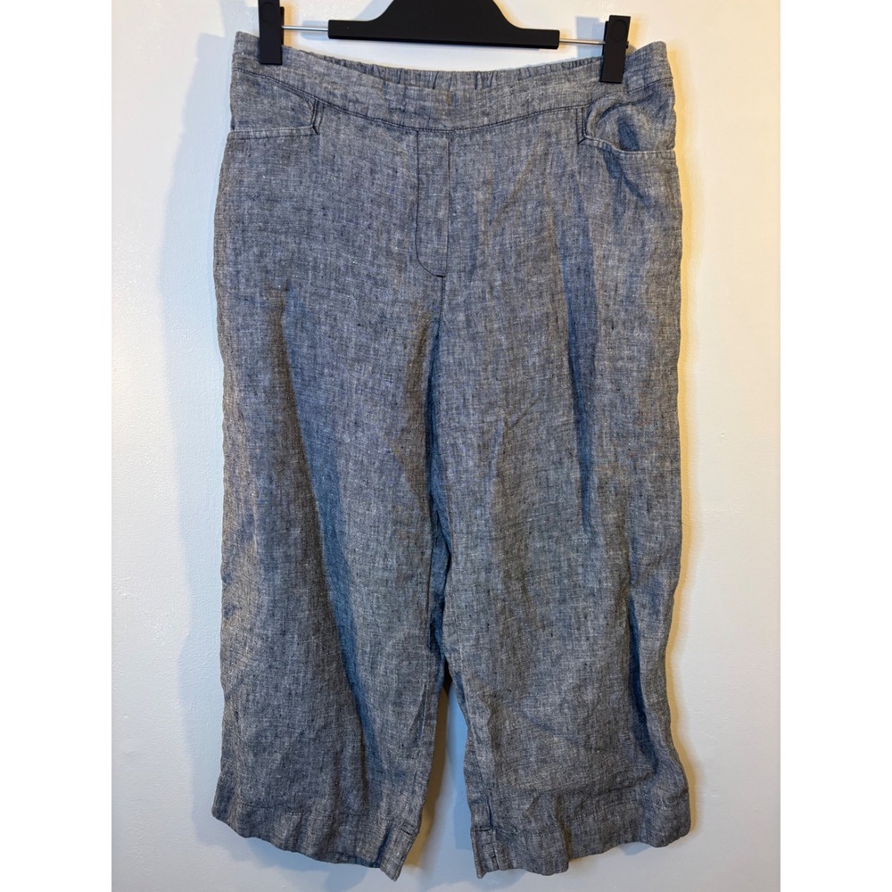 J Jill Love Linen Gray Cropped Wide Leg Pants Capri L Petite‎